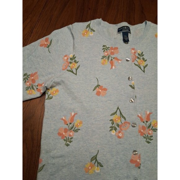 Karen Scott Cardigan Size Petite XL Blue w/Flowers Sweater Button Grannycore - Picture 6 of 10